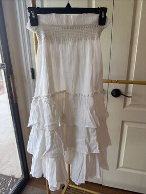 Free People White Tiered Ruffle Maxi Skirt